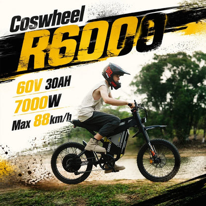 R6000 Adult Electric Bike 7000W 60V30Ah Battery Mountain All-Terrain Motorcycle 17'S Tires Fat Tire E-Bike